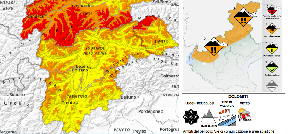 Allerta valanghe sulle Dolomiti: a rischio anche le vie di comunicazione alpine e alcune aree sciistiche
